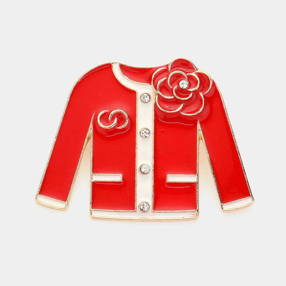 Red AND White Enamel Flower Jacket Pin Brooch-M H W ACCESSORIES