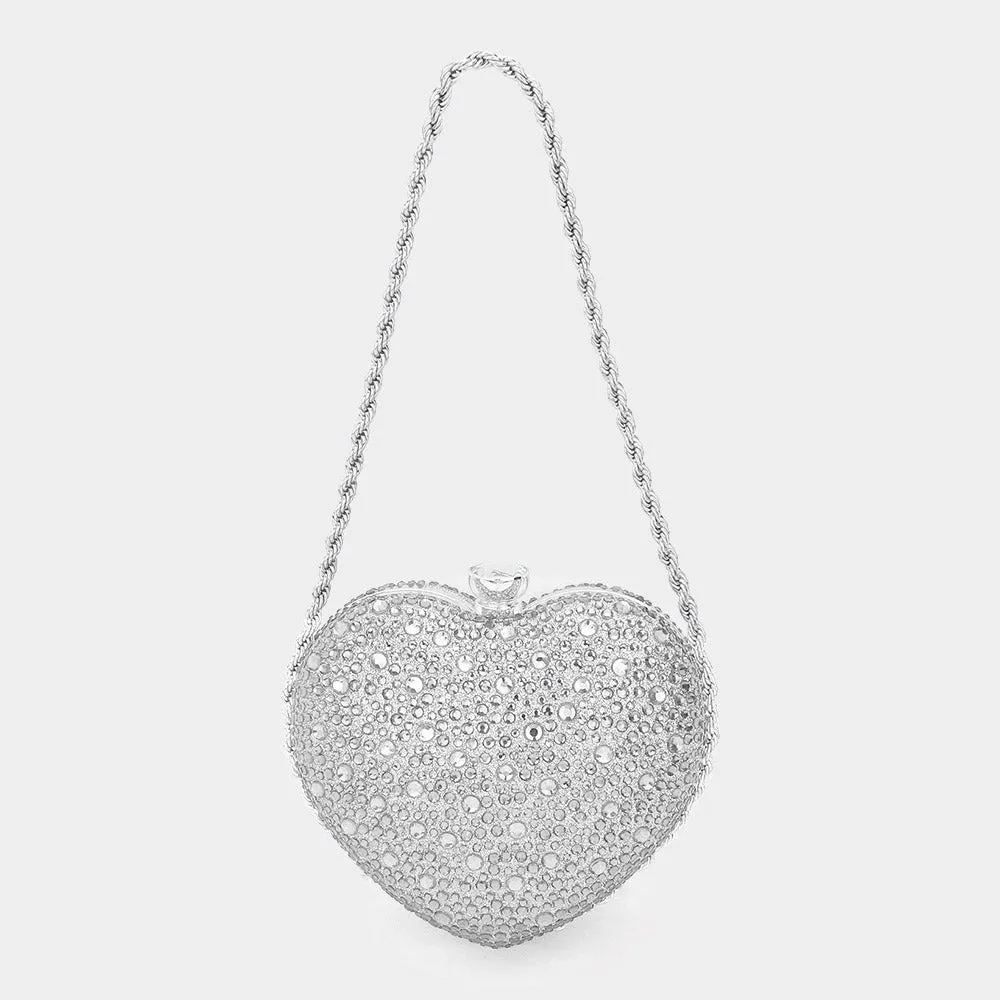 Silver Bling Heart Evening / Clutch Bag-M H W ACCESSORIES