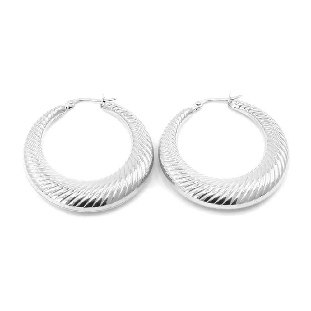 Silver Textured Scalloped Hoop Earrings- M H W ACCESSORIES