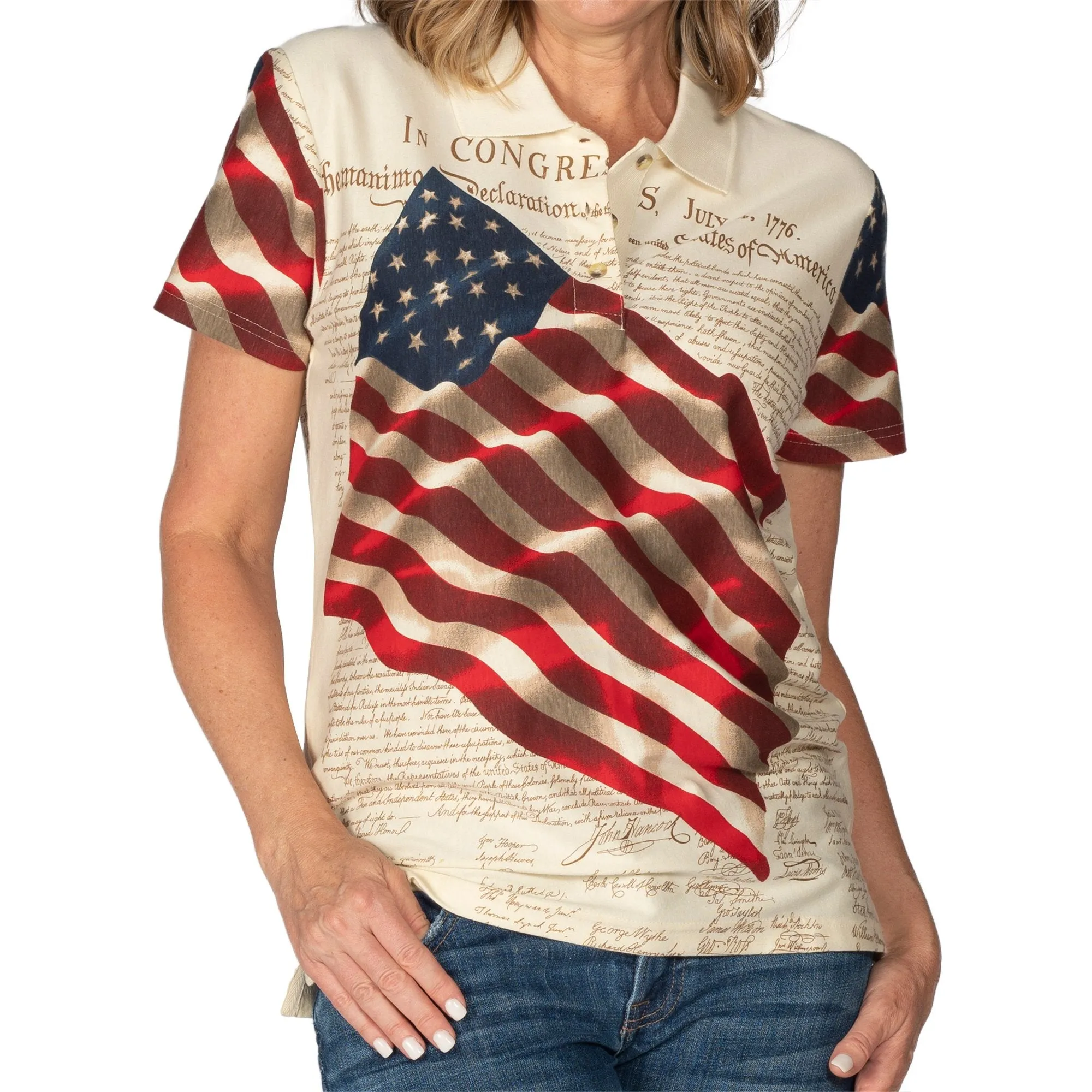 Waving American Flag Polo Shirt