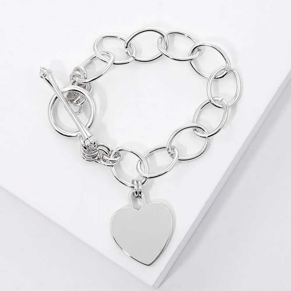 White Gold Dipped Metal Heart Charm Toggle Bracelet-M H W ACCESSORIES